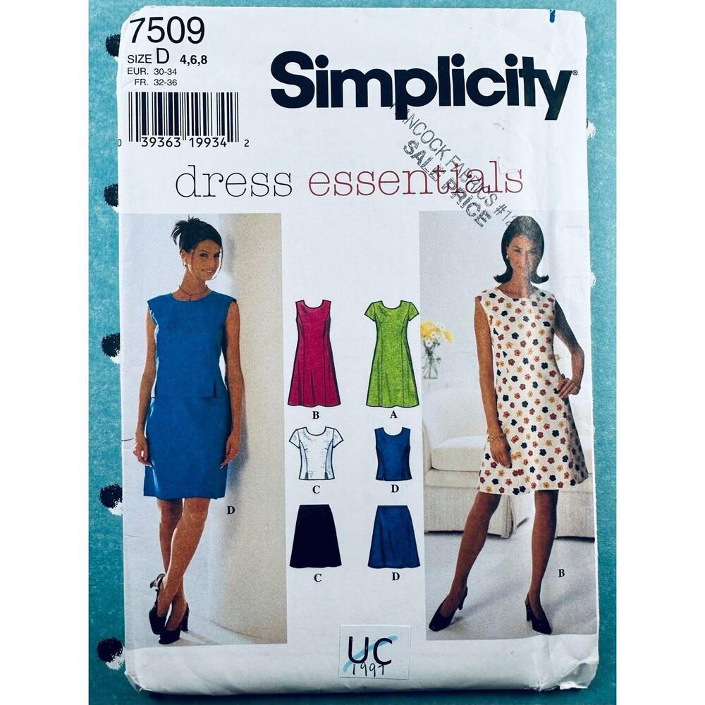 Simplicity 7509 Sz 4-8 A-Line Dress Skirt Top Princess Seams Cap Sleeves Pattern